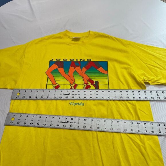 Jogging Florida Vintage Bright Yellow Single Stitch T-Shirt Size XL - Picture 6 of 8
